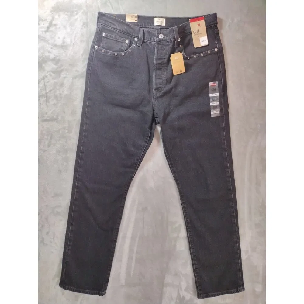 Levi's Men's 501 Original Fit Jean Black 32×30 Button Fly Embellished Rodeo USA